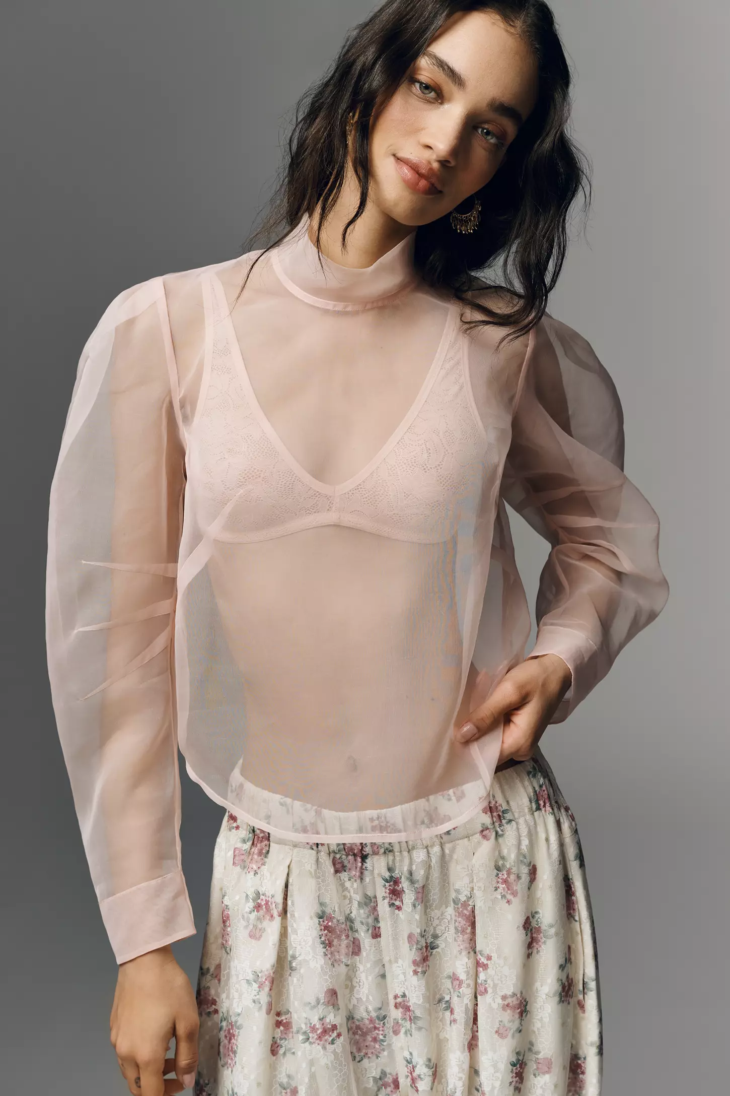 Maeve Sheer High-Neck Blouse