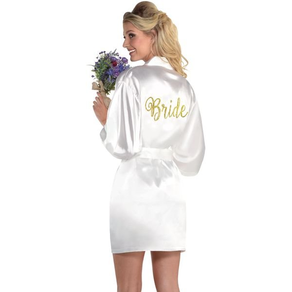 Bridal shower pajamas, robes and slippers: Bride satin glitter robe