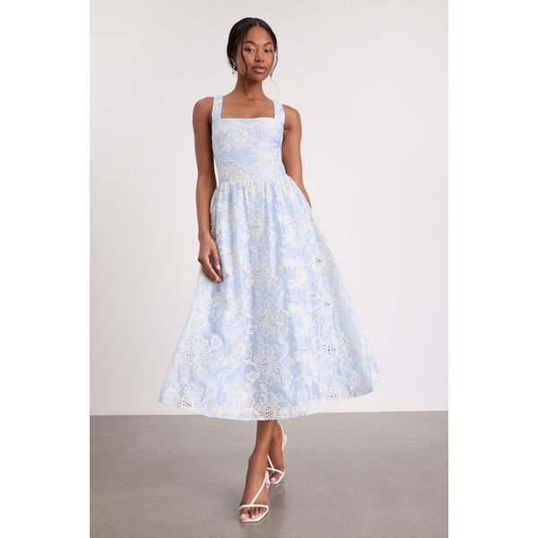 Bridal shower outfit idea: Lulus Noble Eyelet Embroidered Midi Dress