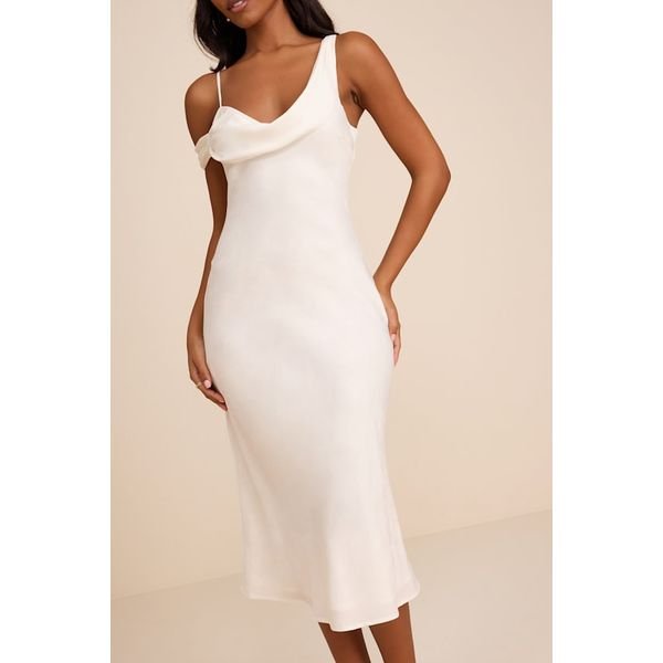 Bridal shower outfit idea: Lulus Cavani White Satin Midi Dress