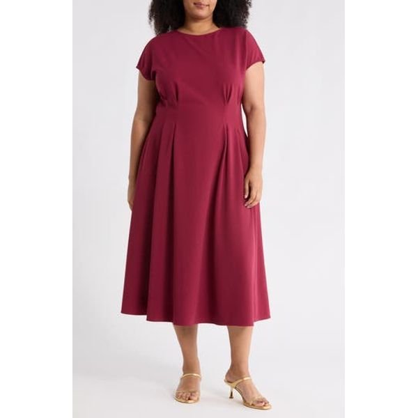 Bridal shower outfit idea: Nordstrom Rack Pleated Cap Sleeve Midi Dress