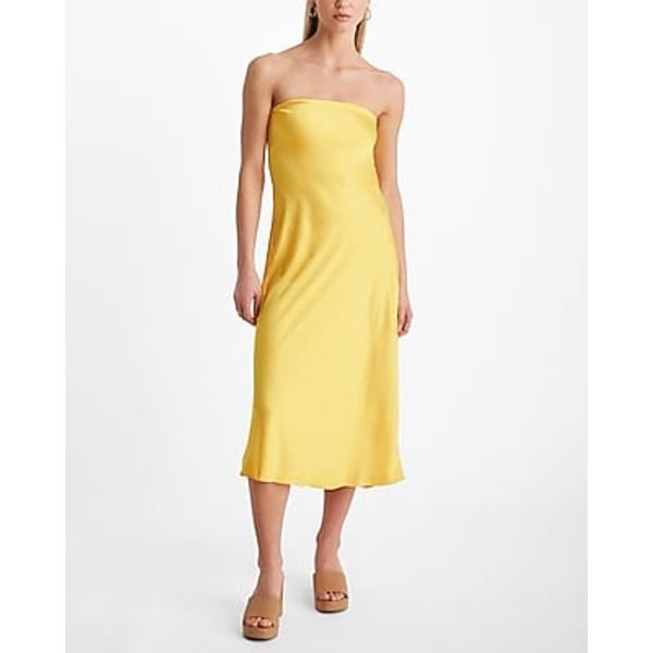 Bridal shower outfit idea: Express Satin Midi Dress