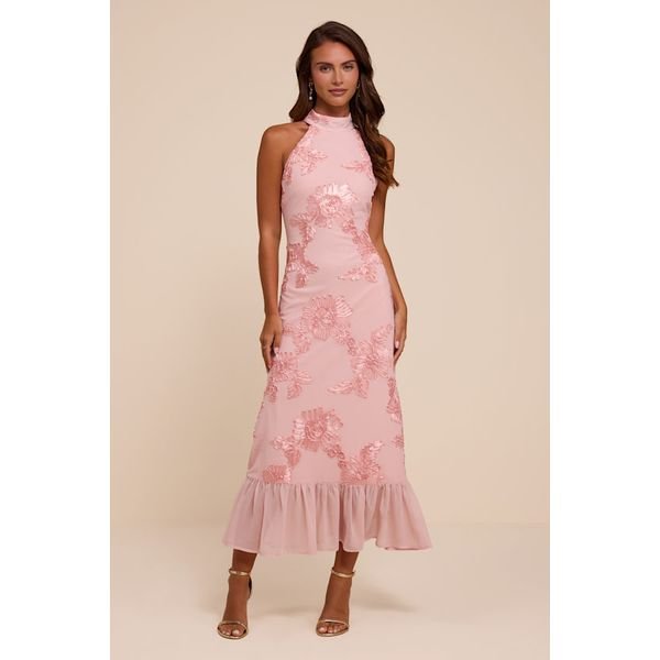 Lulus Margaret Light Pink Textured Ruffled Midi Dress baby shower outfit