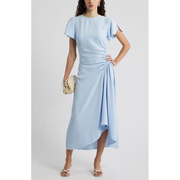 Nordstrom Split Sleeve Side Smocked Midi Dress baby shower outfit