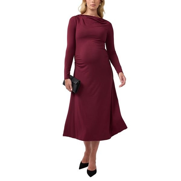 Ingrid and Isabel Ruched Mock Neck Midi baby shower dress