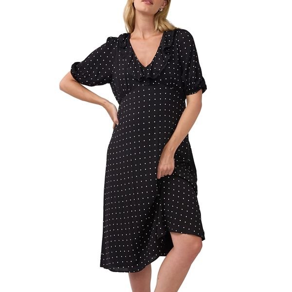 Ingrid and Isabel Ruffle V-Neck Maternity Midi baby shower dress