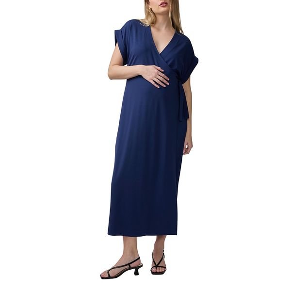 Ingrid & Isabel Short Sleeve Knit Wrap Maternity Midi Dress