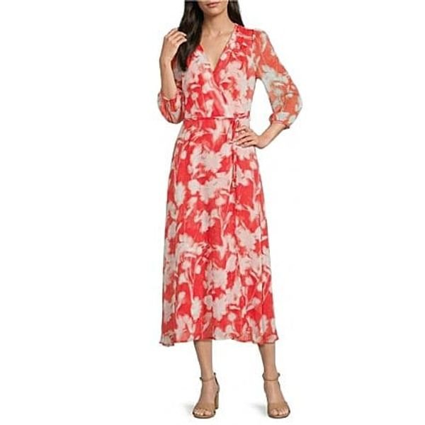 Calvin Klein Chiffon Long Sleeve Floral Print Midi Dress, $149