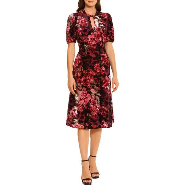 Maggy London Floral Velvet Midi Dress