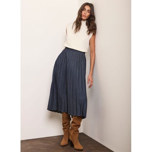 Mint Velvet Pleated Denim Midi Skirt