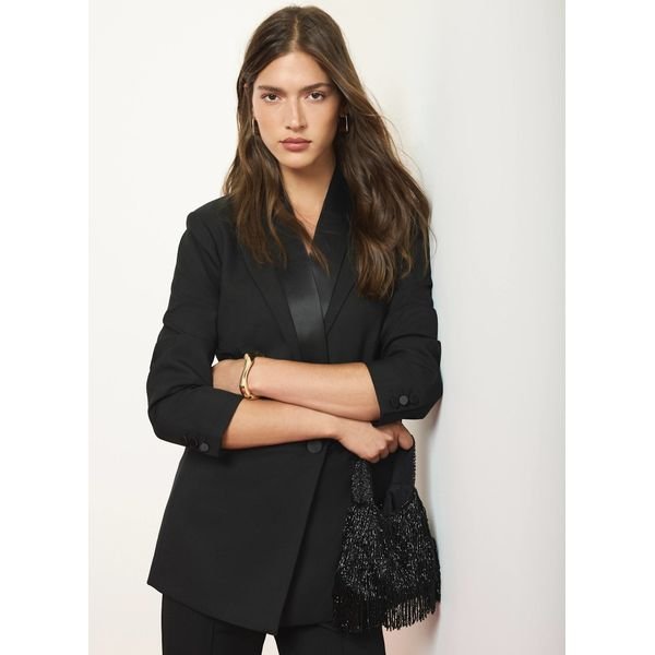 Mint Velvet black wool blend tux detail blazer