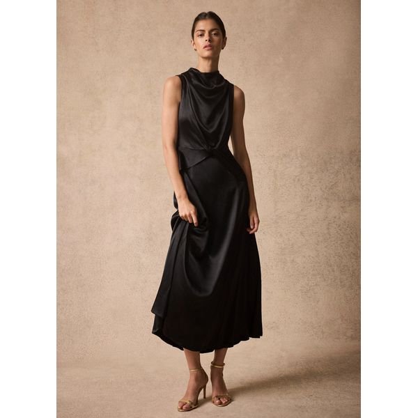 Mint Velvet black satin cowl neck midi dress