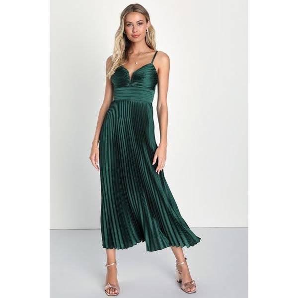 Lulus Fabulous Perfection satin pleated midi dress
