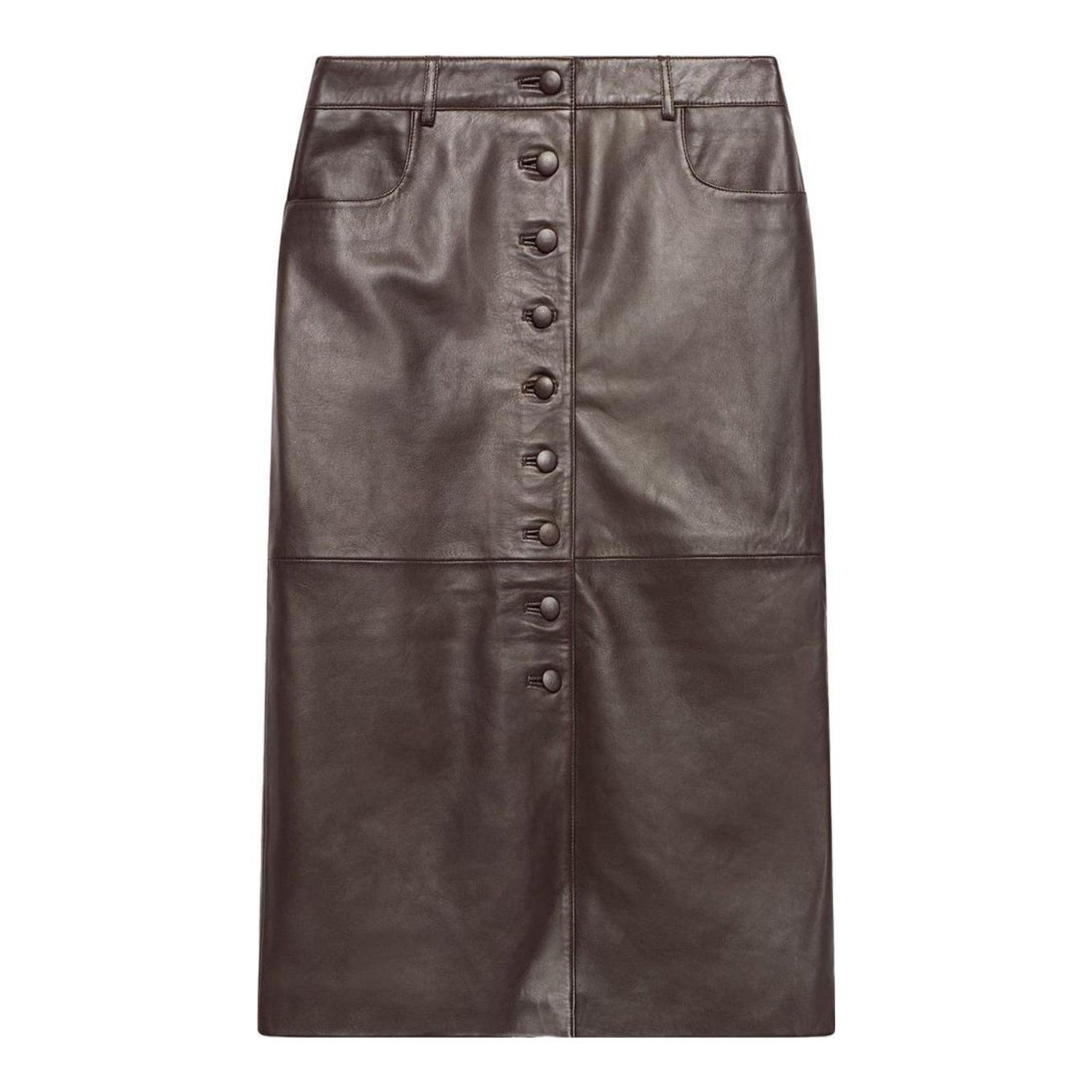 Mint Velvet leather midi skirt with buttons