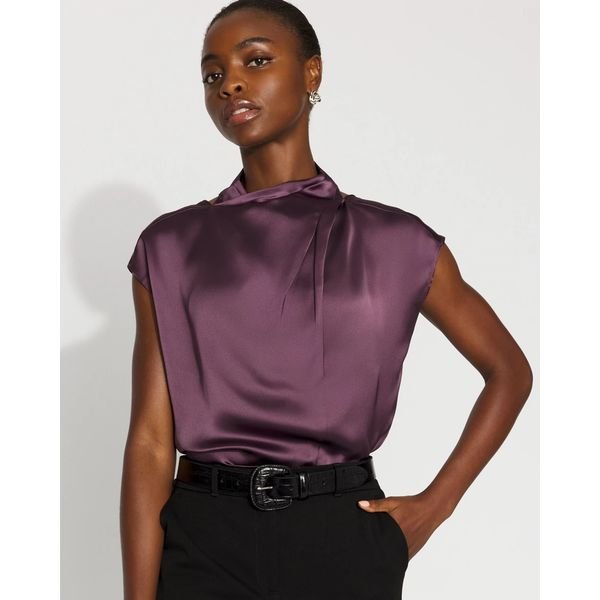 White House Black Market satin draped sleeveless blouse