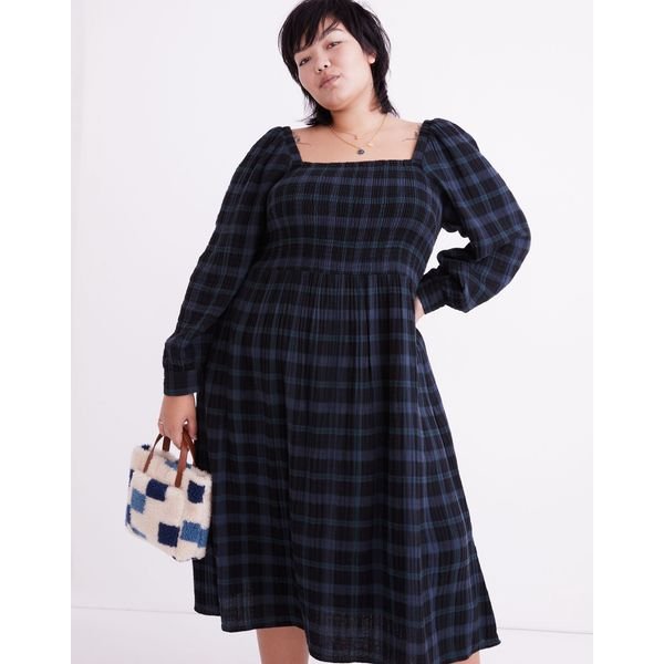 Madewell plus Lightspun Lucie long-sleeve smocked midi dress