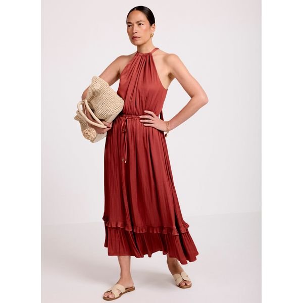 Mint Velvet rust red satin halter midi dress