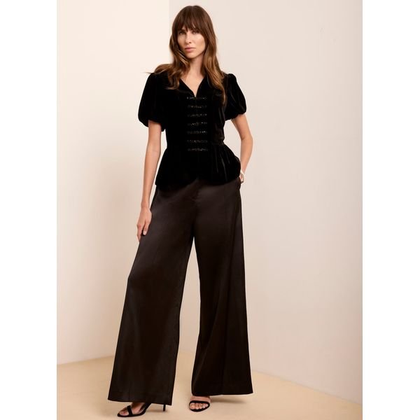 Mint Velvet black satin wide-leg trousers