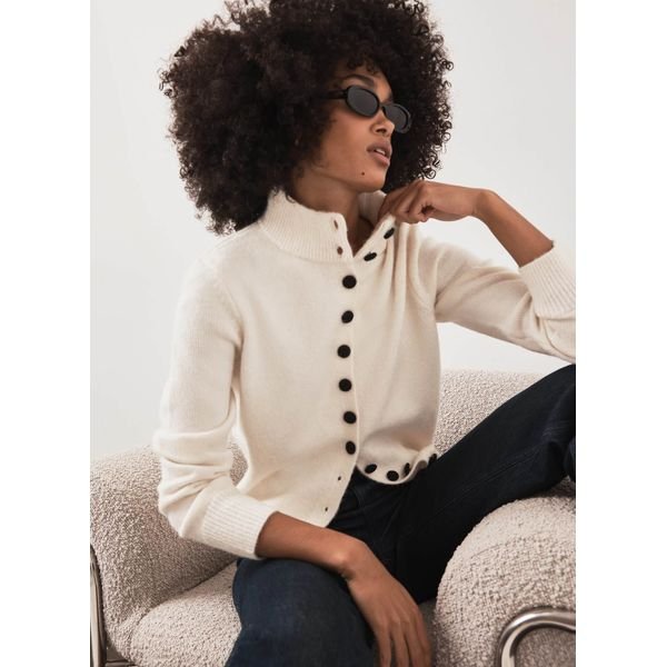 Mint Velvet Cream Funnel Neck Knit Cardigan