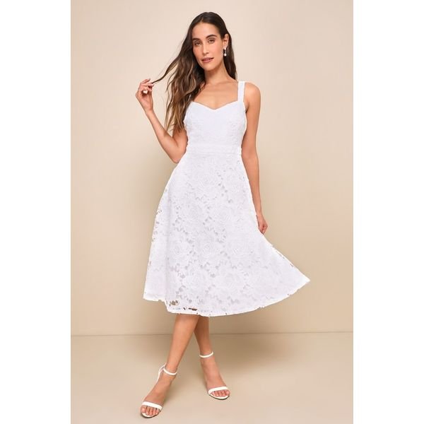 Lulus Divine Beauty Lace Midi Dress with Pockets