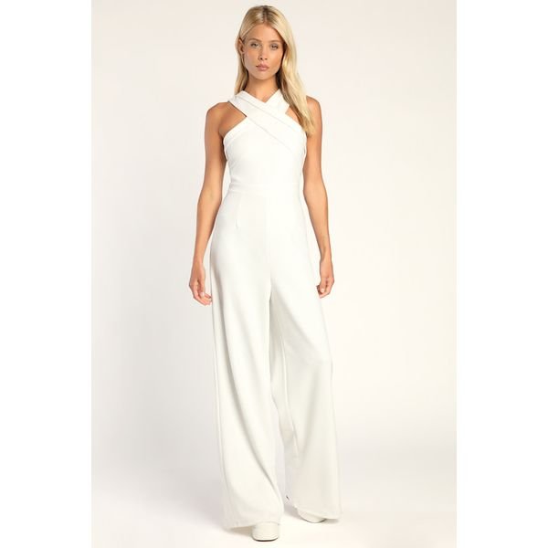 Lulus white criss-cross wide-leg jumpsuit