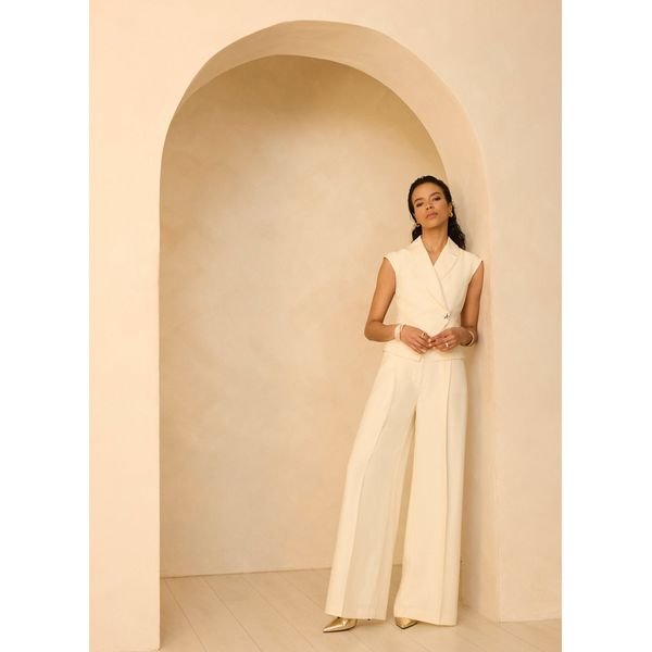 Mint Velvet cream wide-leg tailored trousers