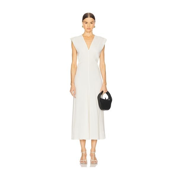 St. Agni white plunge neck draped maxi dress