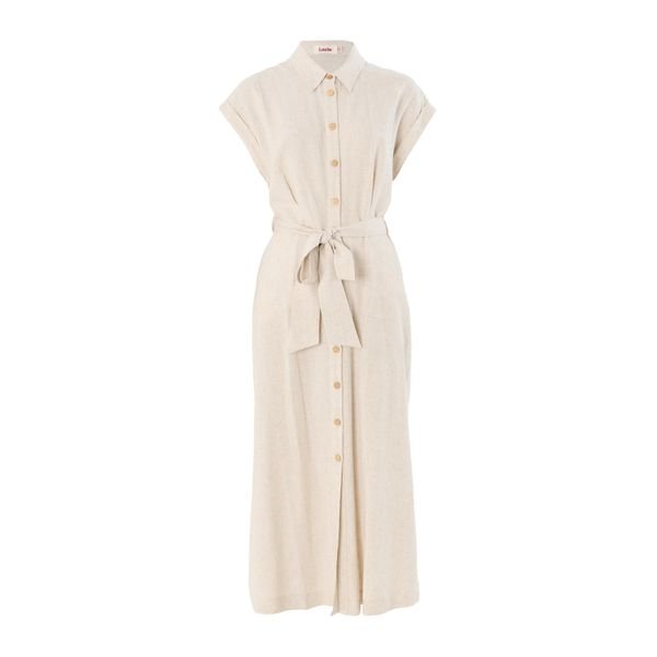 Wolf and Badger white linen mix button-through midi shirt dress