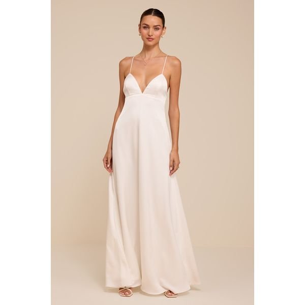 Lulus Lupita white satin tie-back maxi dress