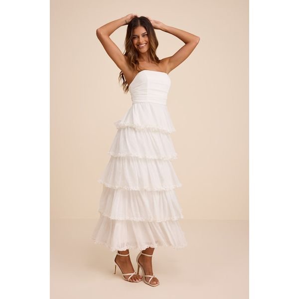 Lulus Mianella Swiss dot tiered white maxi dress