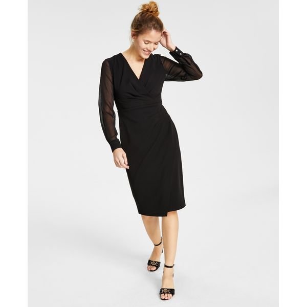 Tommy Hilfiger Petite Scuba Crepe Chiffon-Sleeve Sheath Dress, $129