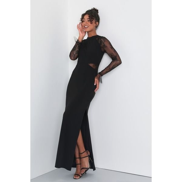 Lulus Bragging Rights Lace Long Sleeve Column Maxi Dress Halloween party outfit