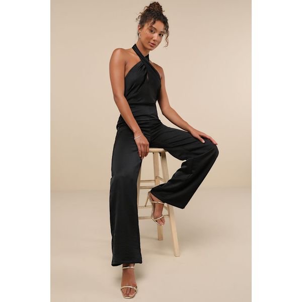 Lulus Beyond Classy Satin Halter Wide-Leg Jumpsuit Halloween party outfit