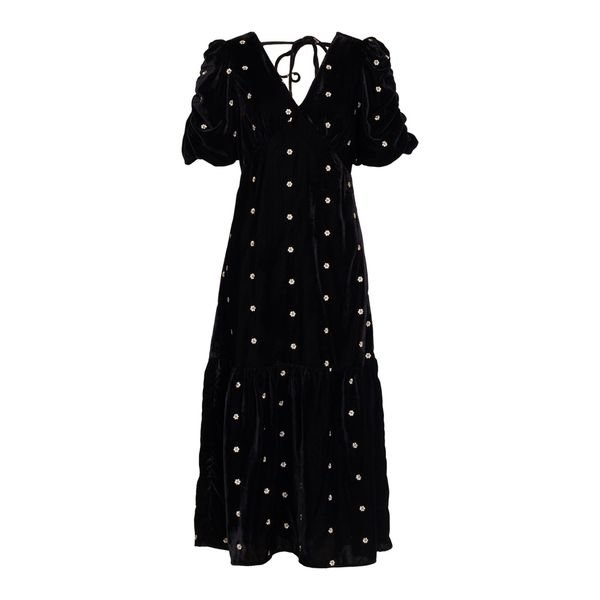 Wolf & Badger Mila Black Velvet Midi Dress Halloween party outfit