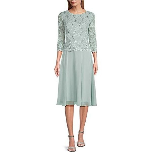 Alex Evenings Sequin Floral Lace Midi Dress