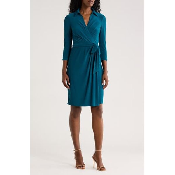 Eliza J Three-Quarter Sleeve Faux Wrap Dress