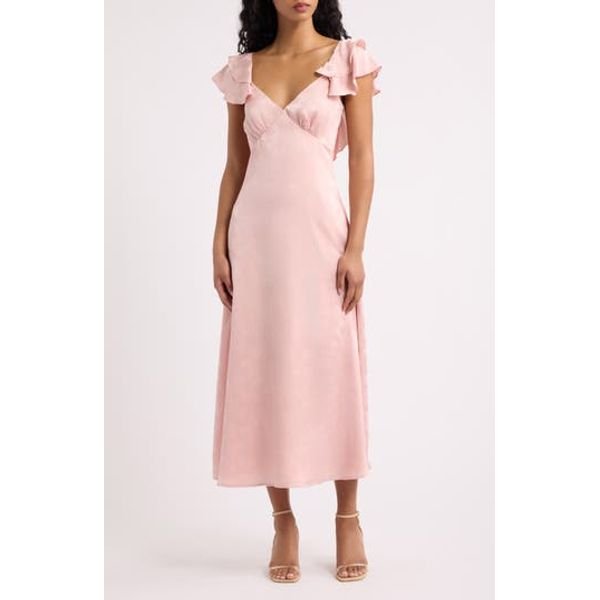 Lulus Sinclair Flutter Sleeve Satin Midi Dress