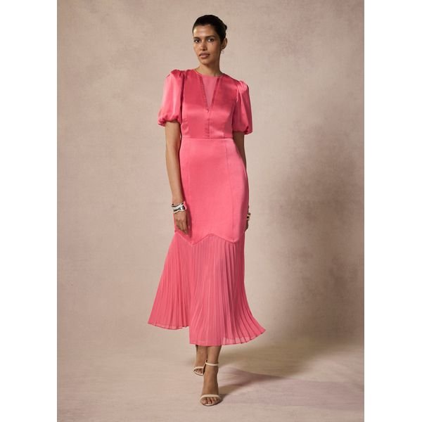 Mint Velvet Pink Satin Pleated Maxi Dress