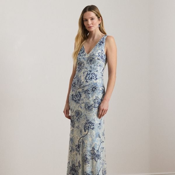 Ralph Lauren Floral Beaded Tulle Gown