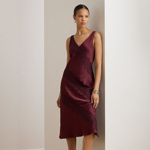 Ralph Lauren Lace-Trim Charmeuse Cocktail Dress