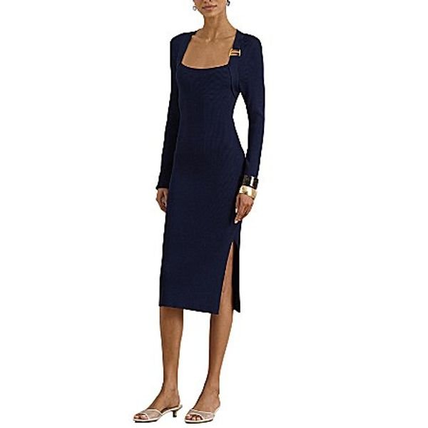 Lauren Ralph Lauren Ribbed Knit Square Neck Midi Dress, $245