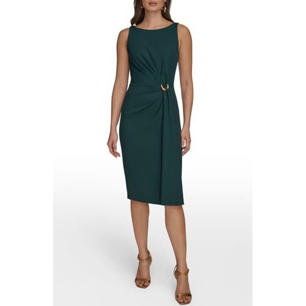 Donna Karan Ruched Crepe Sheath Dress