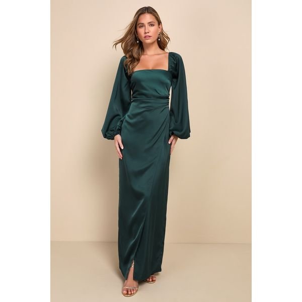 Lulus Emerald Satin Maxi Dress