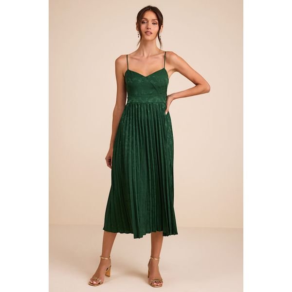 Lulus Green Floral Jacquard Satin Midi Dress