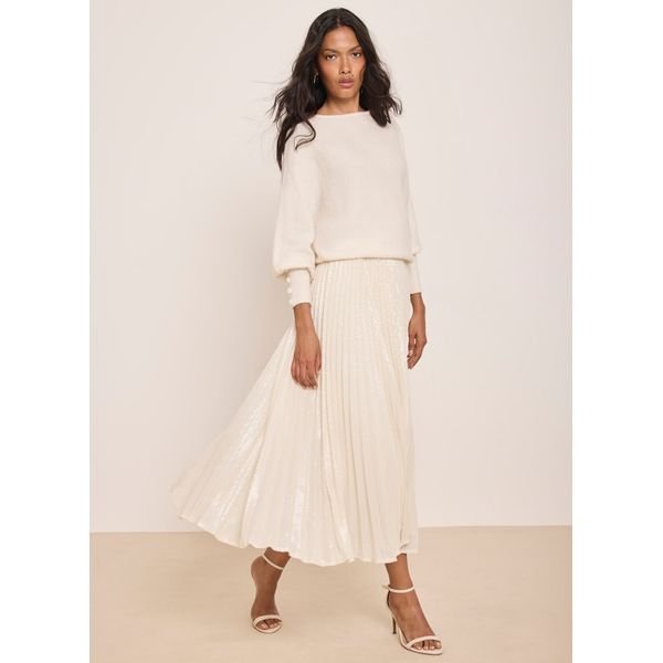 Mint Velvet Cream Pleated Midi Skirt