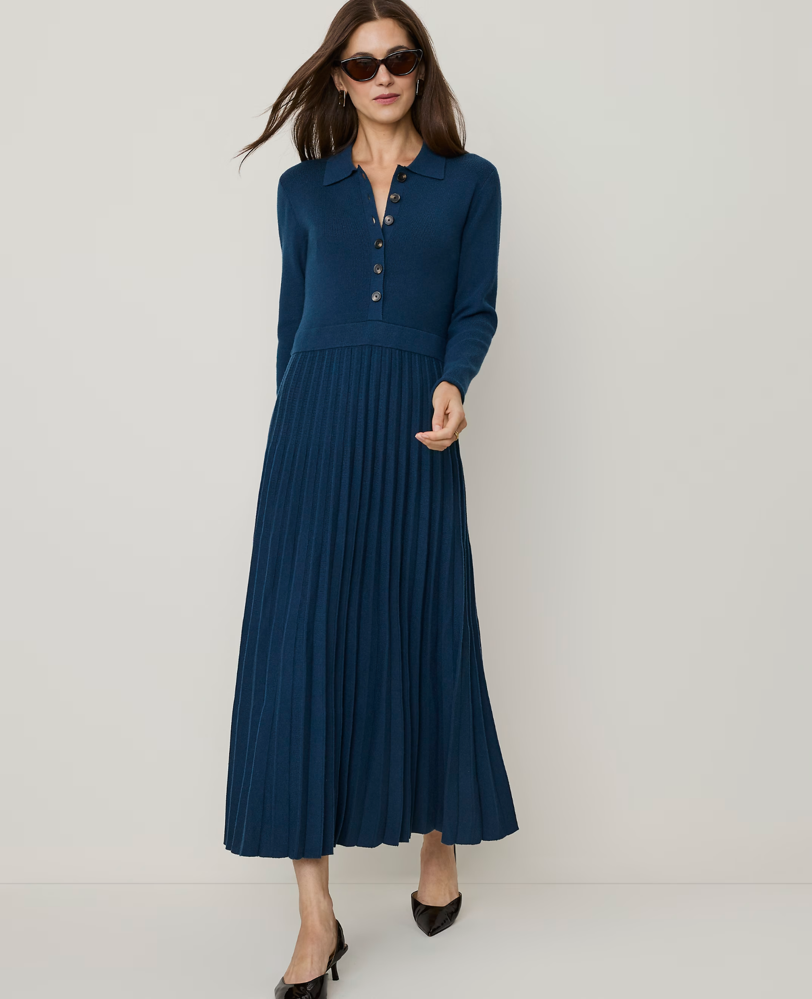 Ann Taylor Pleated Polo Midi Dress