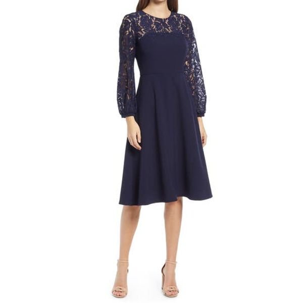 Eliza J Lace Long Sleeve Midi Dress