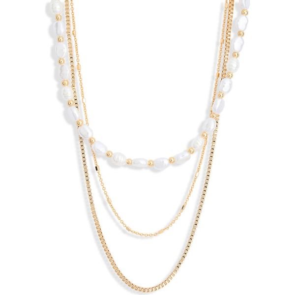 Faux Pearl Layered Chain Necklace